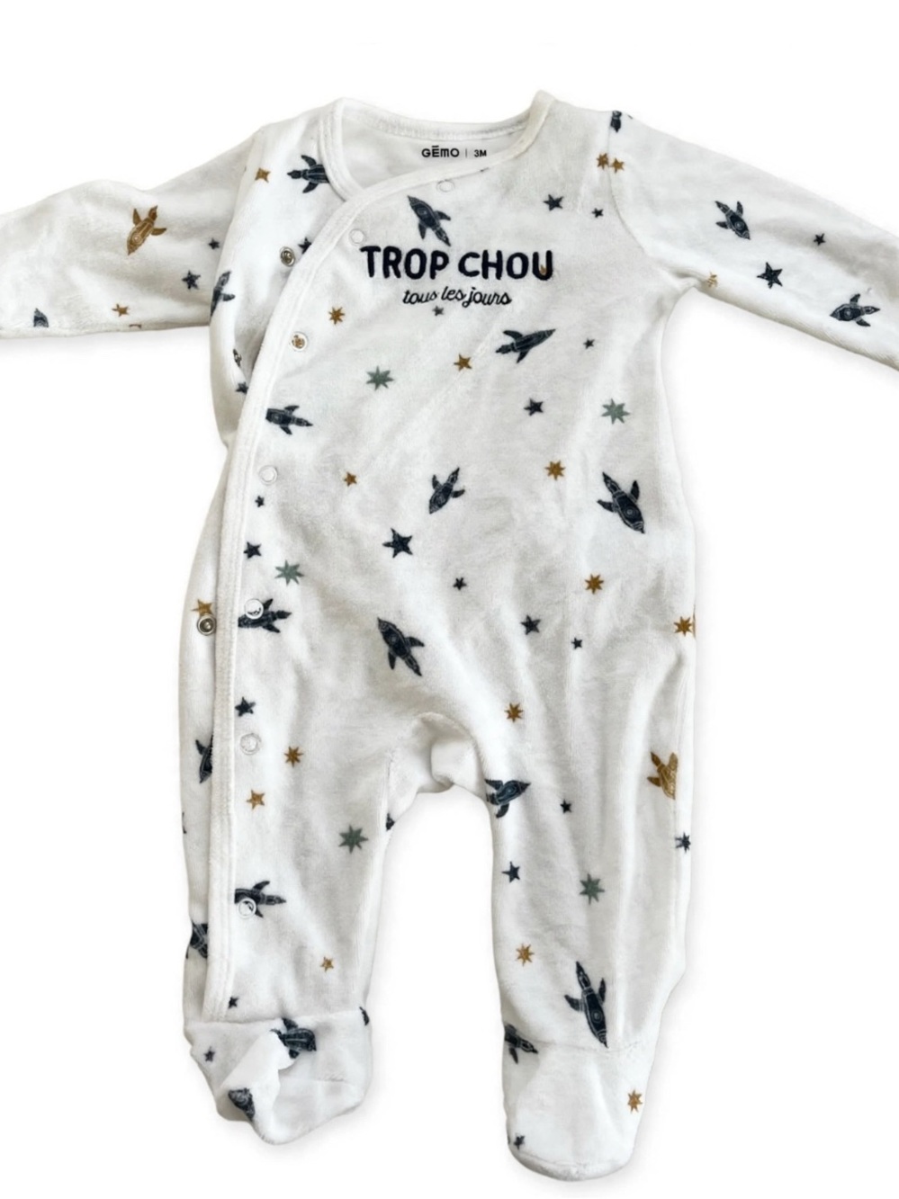3 = $10 White Footed One-Piece with Star & Bunny Print - 3 months